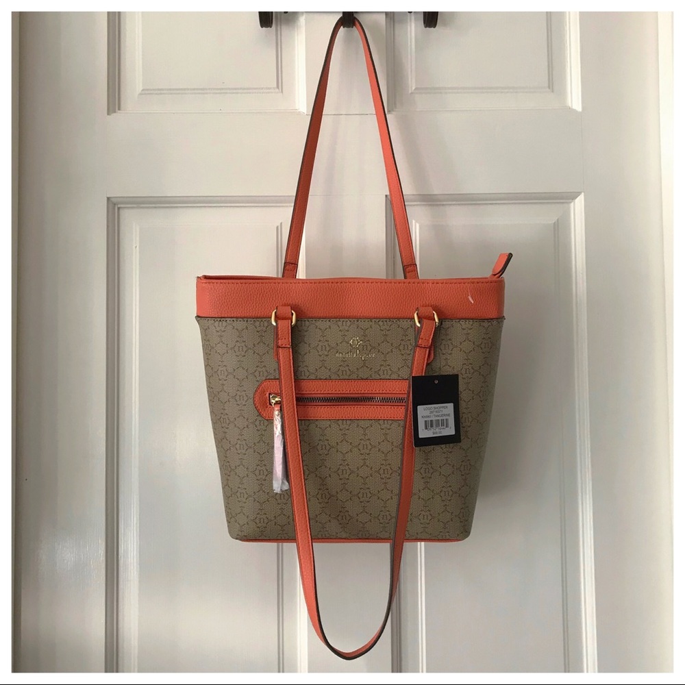 Nanette Lepore Logo Shopper Khaki/ Tangerine Tote